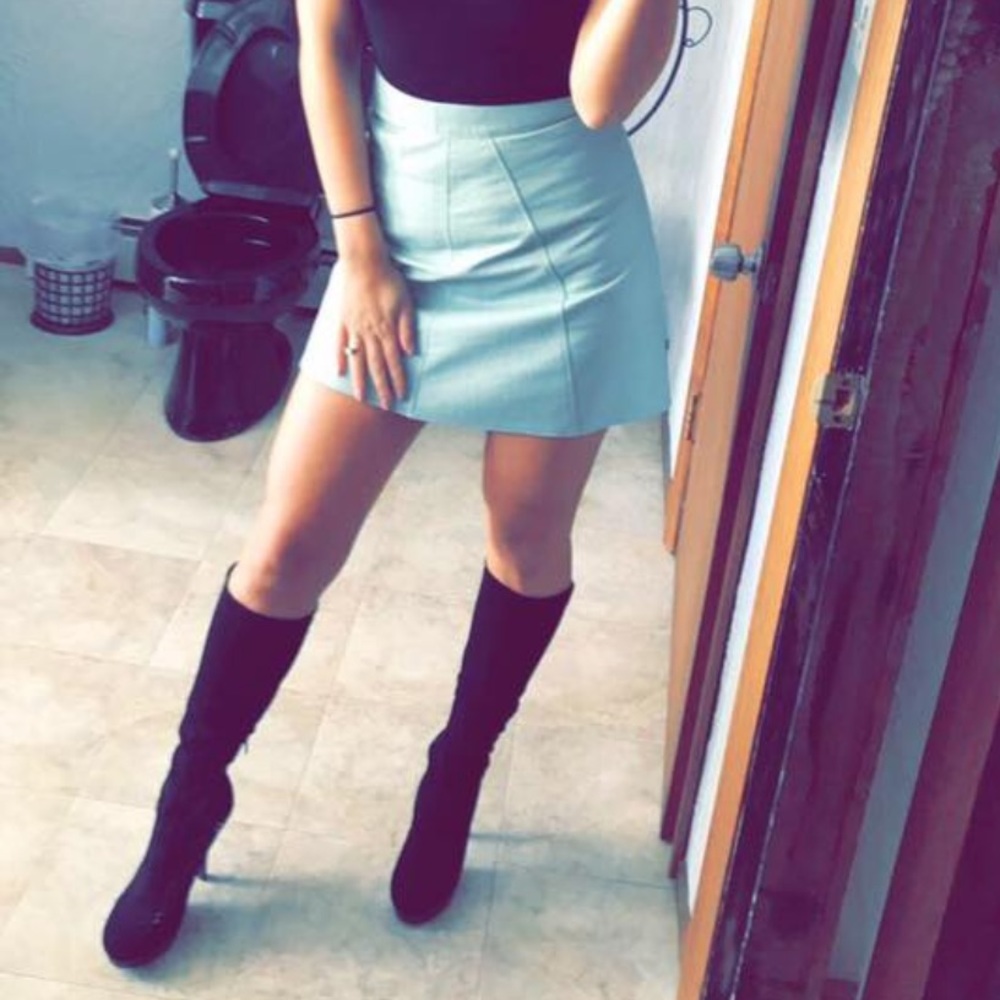Zara blue/green high waist leather mini